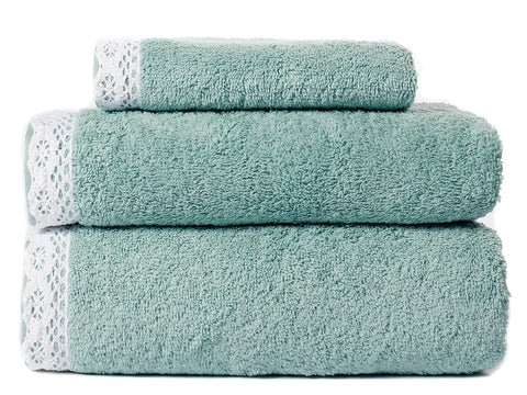 Lot de 3 serviettes de bain Crète 100% Coton Bio 500gr/m² (vert/blanc)