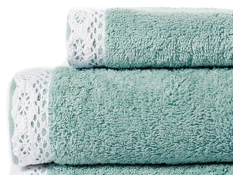 Lot de 3 serviettes de bain Crète 100% Coton Bio 500gr/m² (vert/blanc)