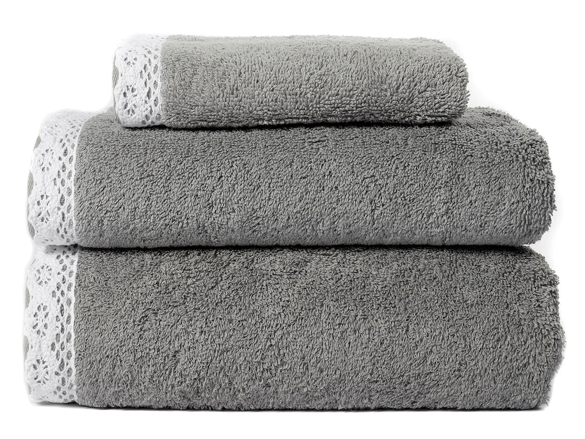 Lot de 3 serviettes de bain Crète 100% Coton Bio 500gr/m² (gris/blanc)