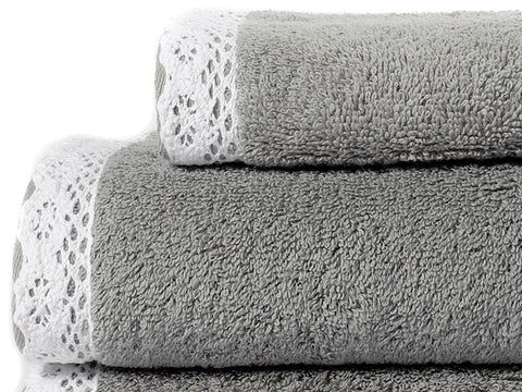 Lot de 3 serviettes de bain Crète 100% Coton Bio 500gr/m² (gris/blanc)