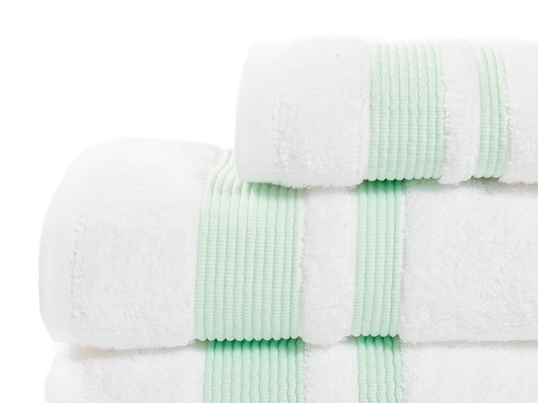 Lot de 3 serviettes de bain Nina 100% coton biologique 500gr/m² (blanc/vert)