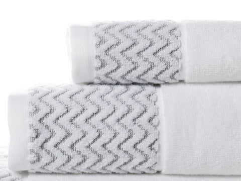 Lot de serviettes de bain Pamela 100% Coton Bio zéro torsion 550 gr/m² (blanc/gris)