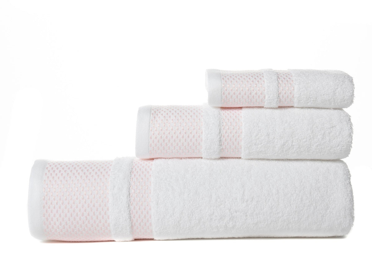 Juego de 3 toallas de baño Sevilla 100% algodón orgánico 500 gr/m² (blanco/rosa)