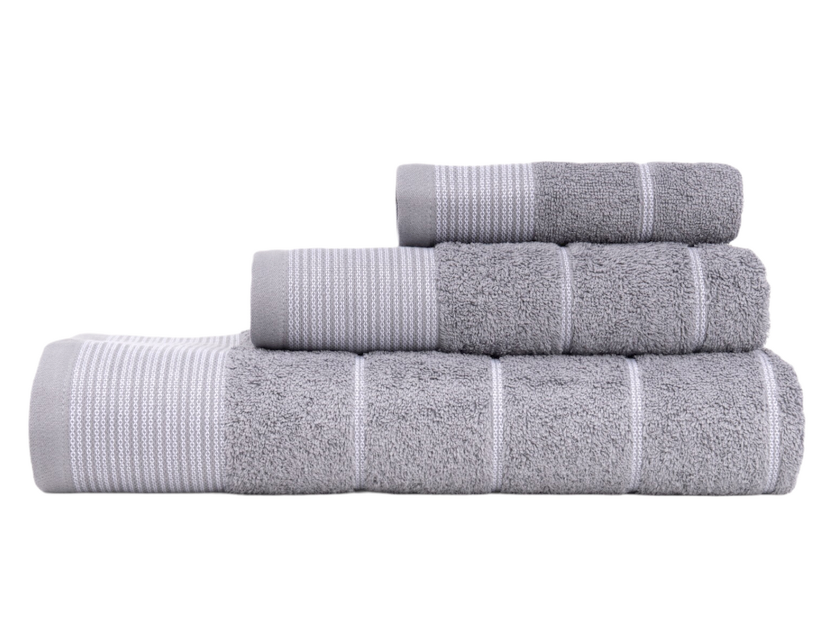 Lot de 3 serviettes de bain Troyan 100% coton biologique 500gr/m² (gris/blanc)